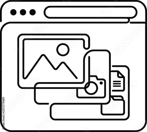 Minimalist line art icon representing digital content management and media organization.