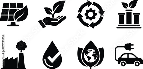 Fotografía Green Technology and Sustainable Industry Icon Set for Environmental Conservatio
