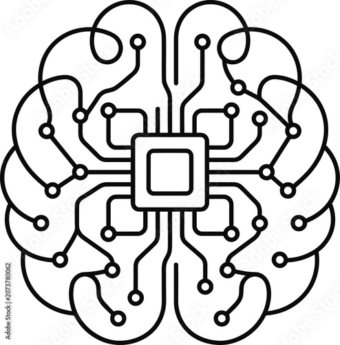 Minimalist outline icon of a digital brain representing artificial intelligence.