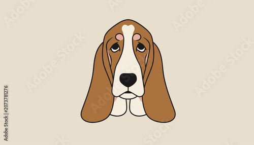 Portrait of a sad Basset Hound dog with characteristic droopy eyes and long ears over a warm neutral background.