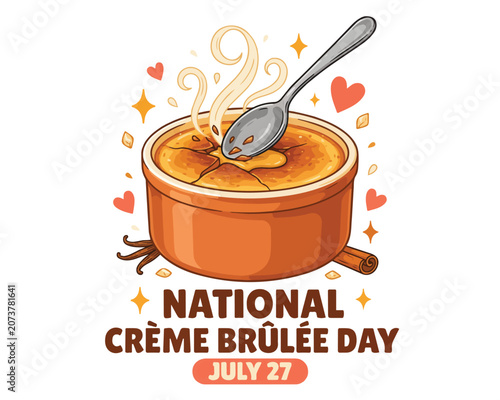 Obraz na plátně National Creme Brulee Day Vector Art, Delicious Custard Dessert Isolated on Whit