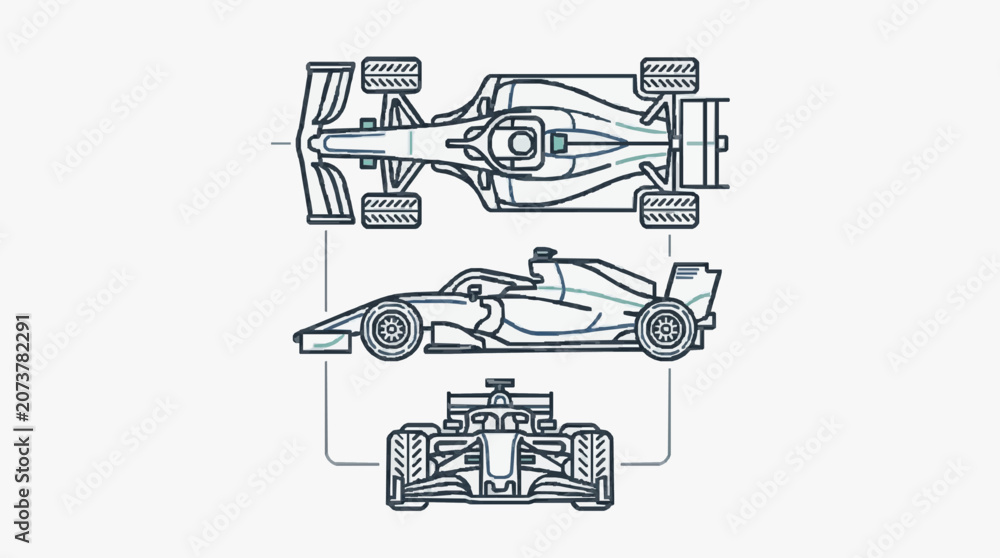 Obraz premium Formula One Racing Car Technical Side Views.