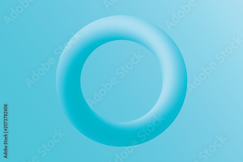Abstract Cyan Mint Background with Minimalist 3D Torus Ring Shape, Futuristic Geometry Vector