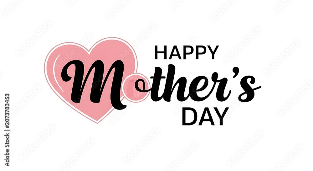 Fototapeta premium Happy mother's day decorative text with pink heart illustration, mothers day
