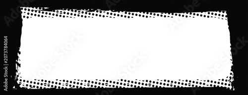 white rectangular shape with a distressed black border, featuring a grungy texture that gives it a worn and vintage appearance, isolated on black background