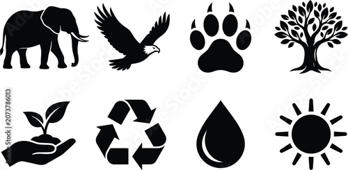 Photography Nature Wildlife and Ecology Icon Set for Environmental Conservation Sustainabili