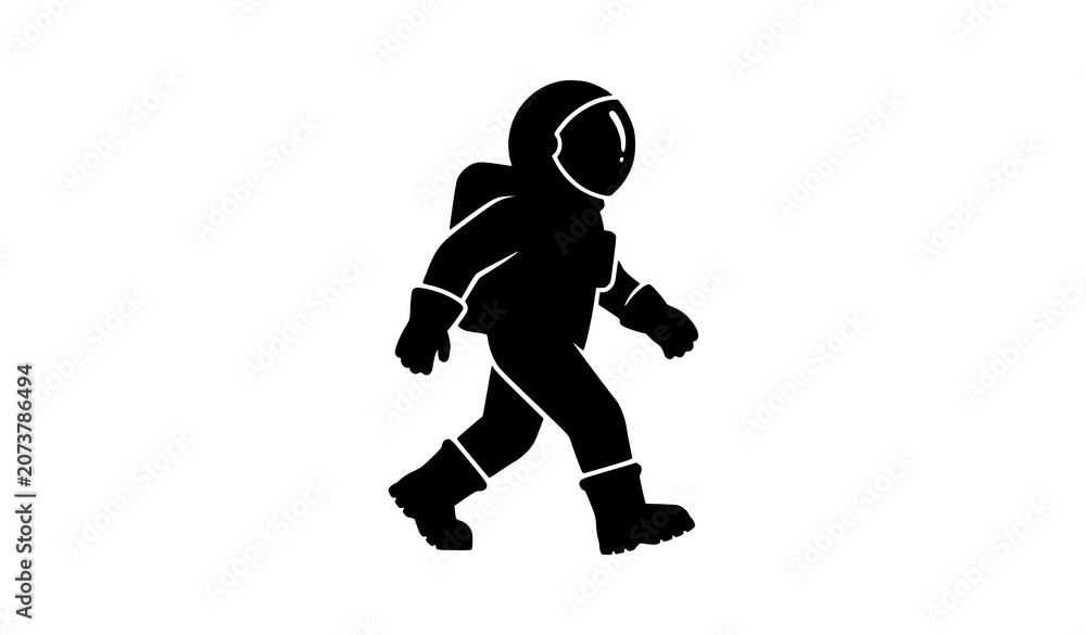 Fototapeta premium Black Silhouette Walking Astronaut in Protective Space Suit Vector Illustration Isolated