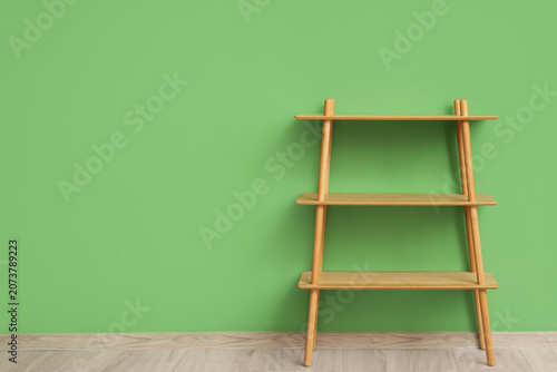 Empty wooden shelving unit ...