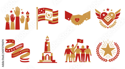 Red and gold communist party symbols.