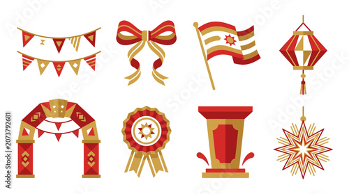 Red and gold decorative festive icons.