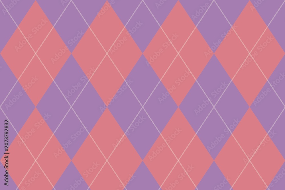 Argyle pattern background in purple and pink, classic diamond geometric texture, preppy style seamless fabric design for fashion and textile
