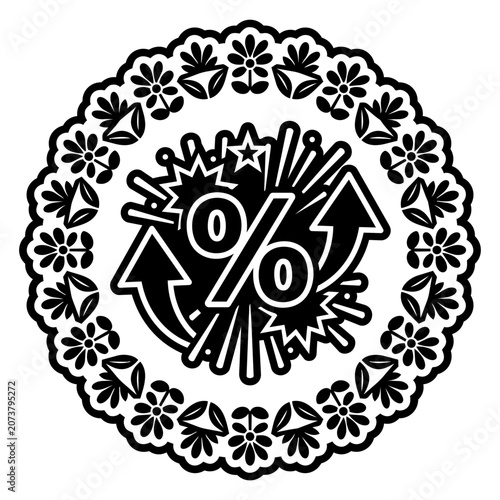 Percentage Symbol with Upward Arrows and Floral Border