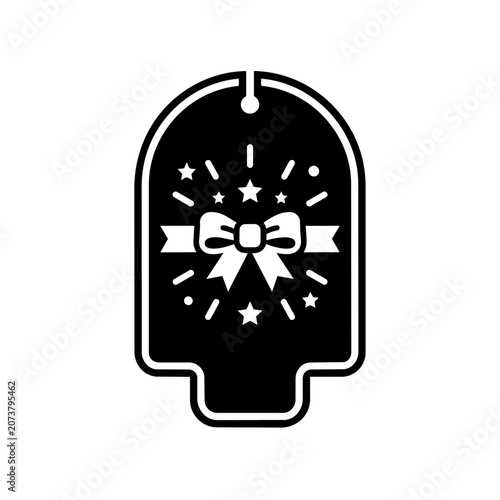 Gift Tag Icon with Bow and Stars