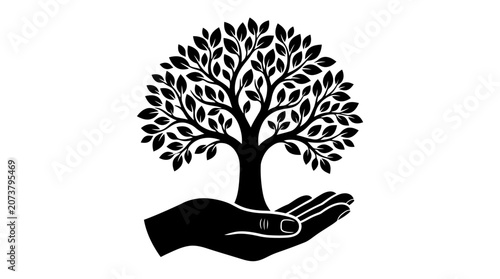 Cuadro en lienzo Eco friendly symbol, tree in hand, environmental icon, sustainable logo, green c
