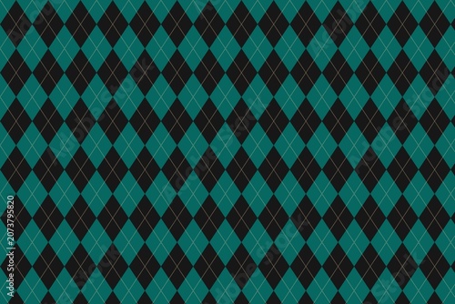 Argyle pattern background in dark teal and black, classic diamond geometric texture, traditional scottish knitwear aesthetic for textile design