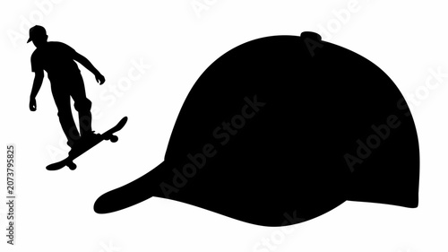 Tableau sur toile Skateboarder in baseball cap performs heelflip trick