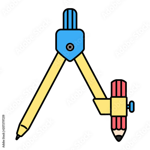 Geometry Compass And Pencil Cartoon Style Illustration Isolated