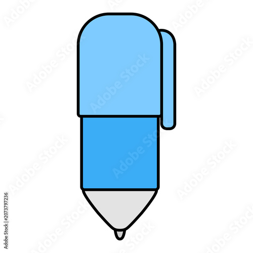Blue Ballpoint Pen Stationery Cartoon Style Illustration Isolated
