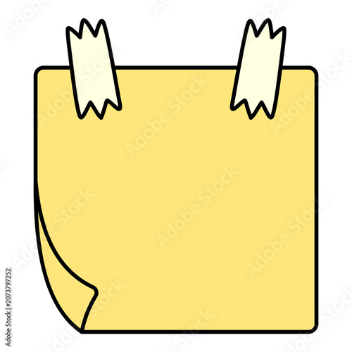 Yellow Sticky Note With Masking Tape Cartoon Style Illustration Isolated
