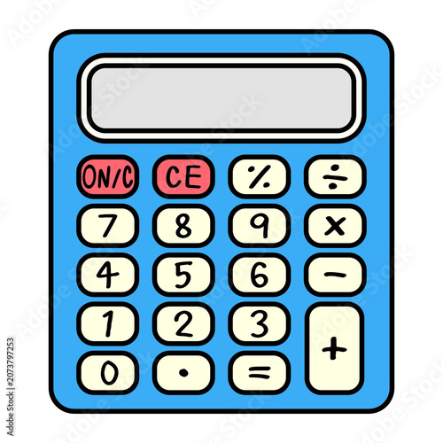 Blue Math Calculator Office Supply Cartoon Style Illustration Isolated