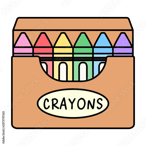 Crayon Box With Colorful Crayons Cartoon Style Illustration Isolated