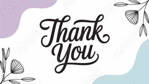 Thank you text is centered on a minimalist background decorated with elegant floral line art elements.