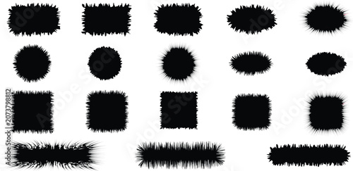 Black Spiky Grunge Shapes and Distressed Border Frames Vector Set