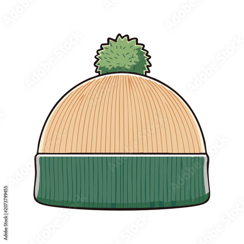 Flat illustration of a winter beanie hat with pom pom