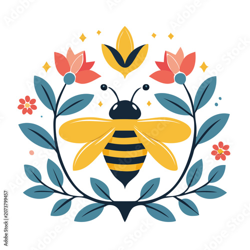 Flat design sunflower with butterflies and sun