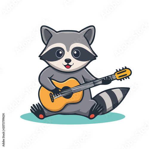 Cartoon raccoon playing acoustic guitar