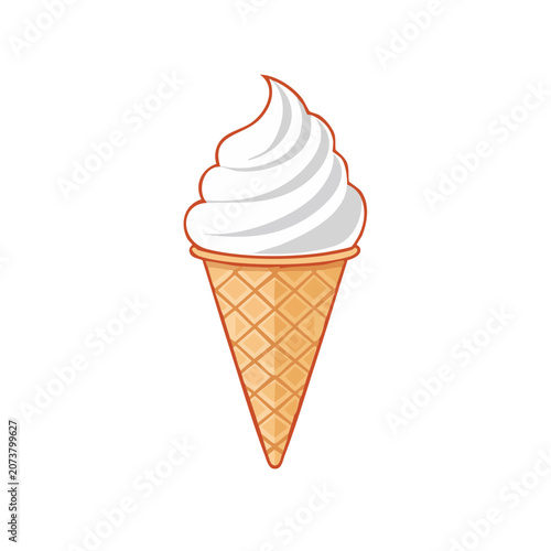 Soft Serve Ice Cream in Waffle Cone Vector Illustration