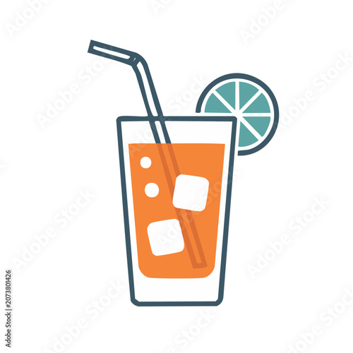 Flat illustration of orange drink with straw and lime
