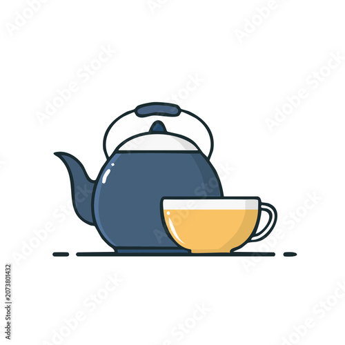 Flat illustration of teapot and cup of tea