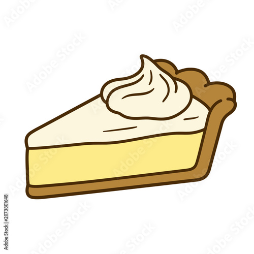 Slice of pie with whipped cream, flat vector illustration