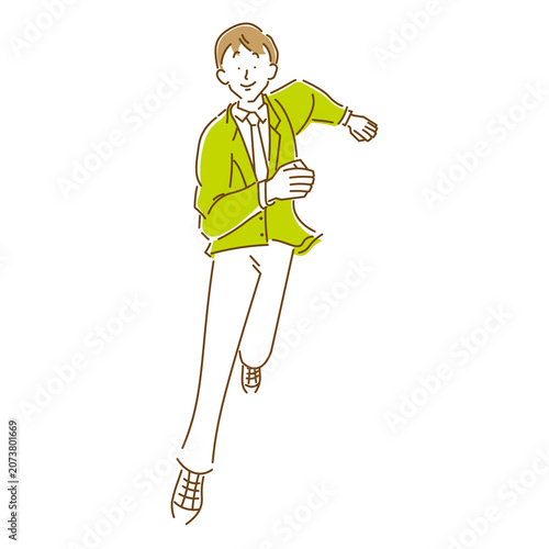 元気よく笑顔で走るビジネスマンの全身のシンプルなイラスト素材