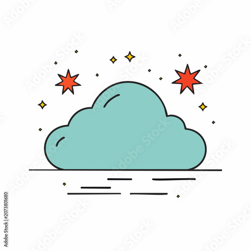 Stylized Cloud with Stars and Sparkles