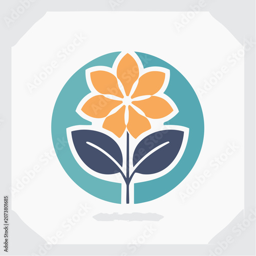 Stylized Flower Icon with Petals and Leaves
