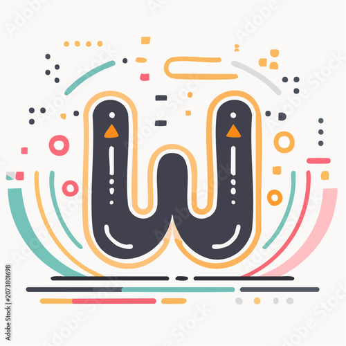 Stylized Letter W with Abstract Geometric Shapes and Lines