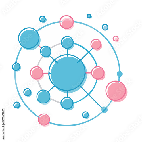 Abstract network diagram with blue and pink circles