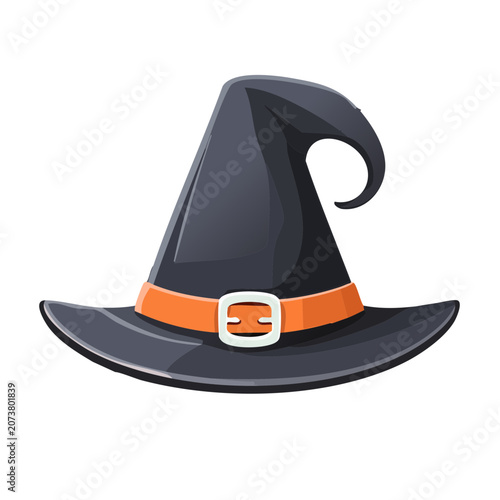 Black Witch Hat with Orange Band Vector Illustration