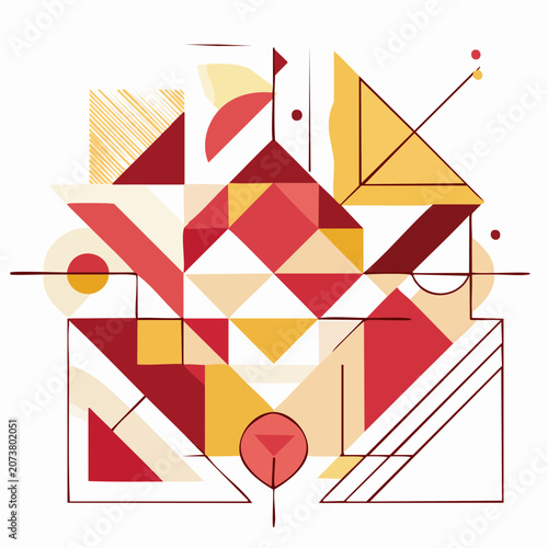 Abstract Geometric Composition with Red, Yellow, and Cream Colors