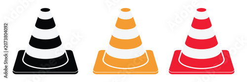 Tableau sur toile raffic Safety Cones Standing Side by Side, Colorful Road Construction Warning Ma