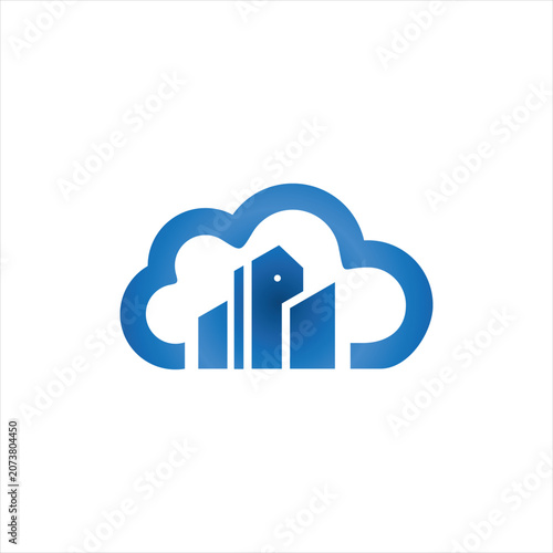 Cloud storage symbol with building icons