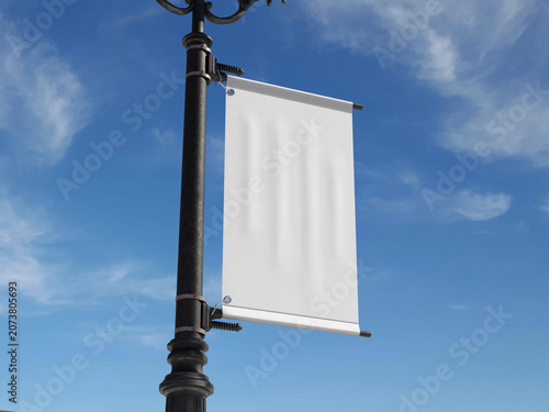Foto Blank White Realistic Pole Flag Banner Mockup for Advertising 3D Render