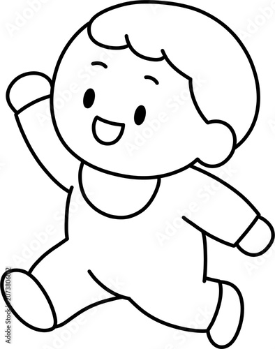 달리는 아기 흑백