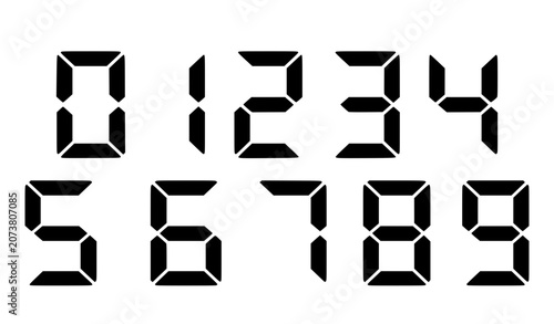 Digital Numbers 0 to 9 Seven Segment Display Vector Set Isolated on White