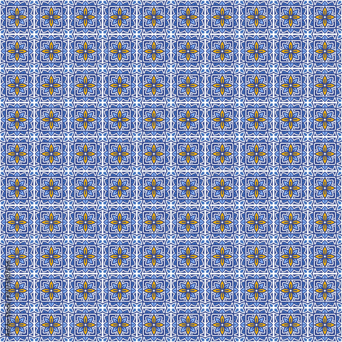 Blue and Yellow Geometric Tile Pattern Mug