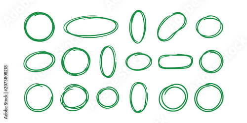 Hand Drawn Scribble Circle Frames Collection with Green Outline Shapes