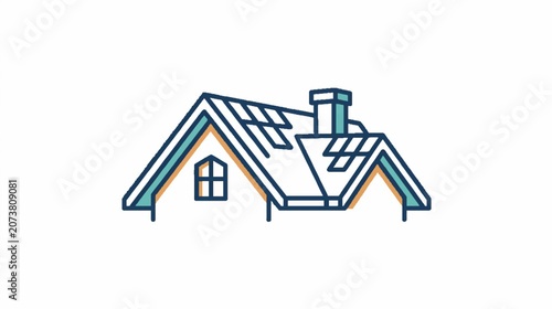 Residential House Roofs with Chimney in Halftone Dot Pattern