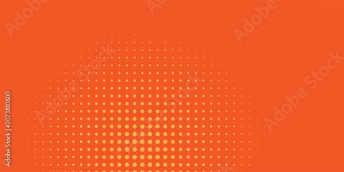 Abstract bright orange background with central radial halftone dot pattern arts background